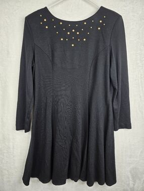 Vintage E.D. Michaels Black Corset Back Dress Gold Studded Fit Flare Size 15 16